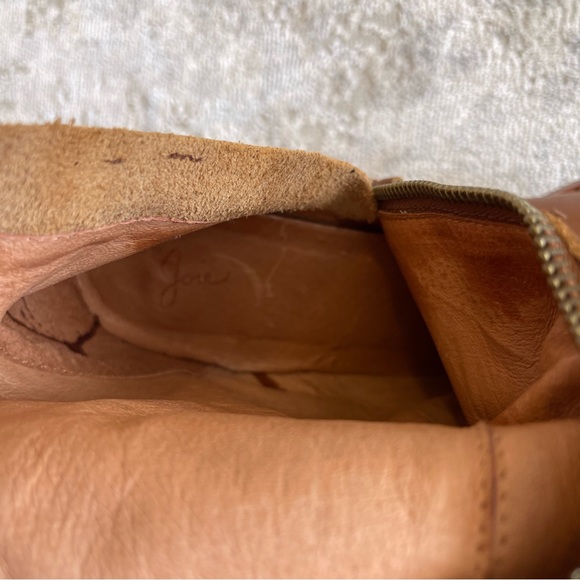 Joie Tall Leather Cognac Exposed Stitch Block Heel Boots - Picture 12 of 12